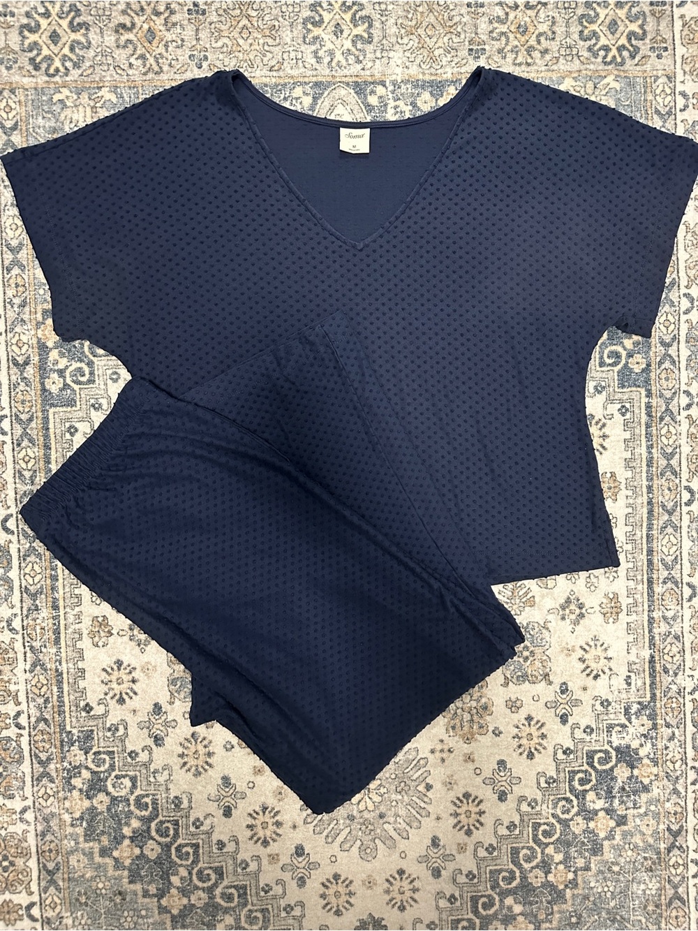 Soma Navy Dot-Texture V-Neck Pajama Set